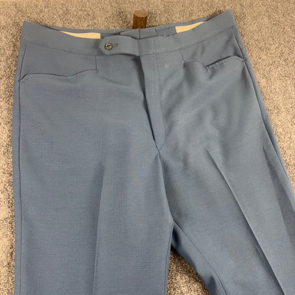 Vintage Sansabelt Mens Trousers Dress Pants Blue No Belt Loops Retro Work - Picture 1 of 7